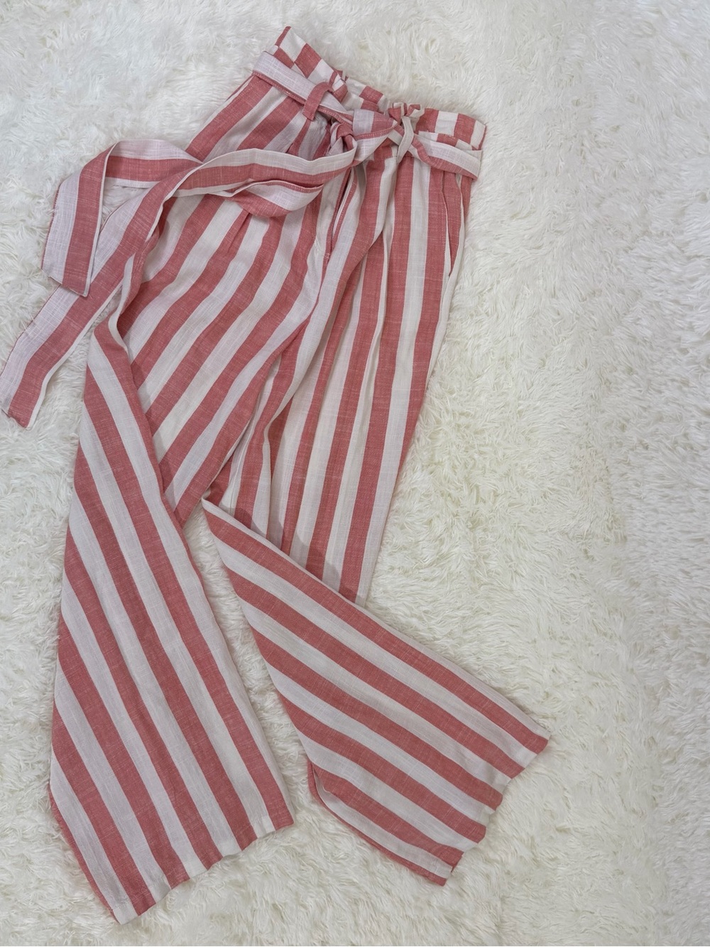 Forever 21 Pink and White Striped Paperbag Wide-Leg Pants